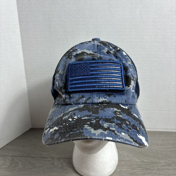 Blue American Flag Patch Adult Digital Camo Baseball Hat Cap Pit Bull Removable - Picture 7 of 10